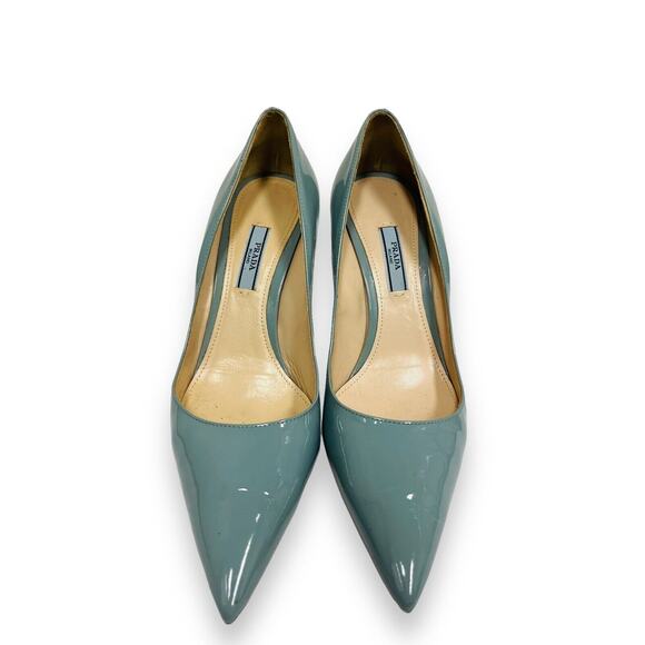 PRADA Blue Patent Leather Pointed Toe Heels 100 mm Pumps 39 US 9 - Picture 2 of 8